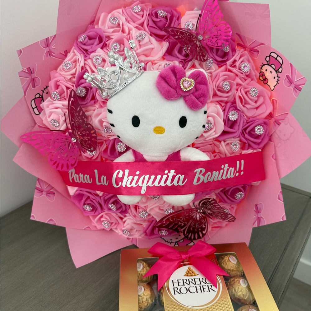 Hello Kitty Pink Floral Bouquet with Ferrero Rocher
